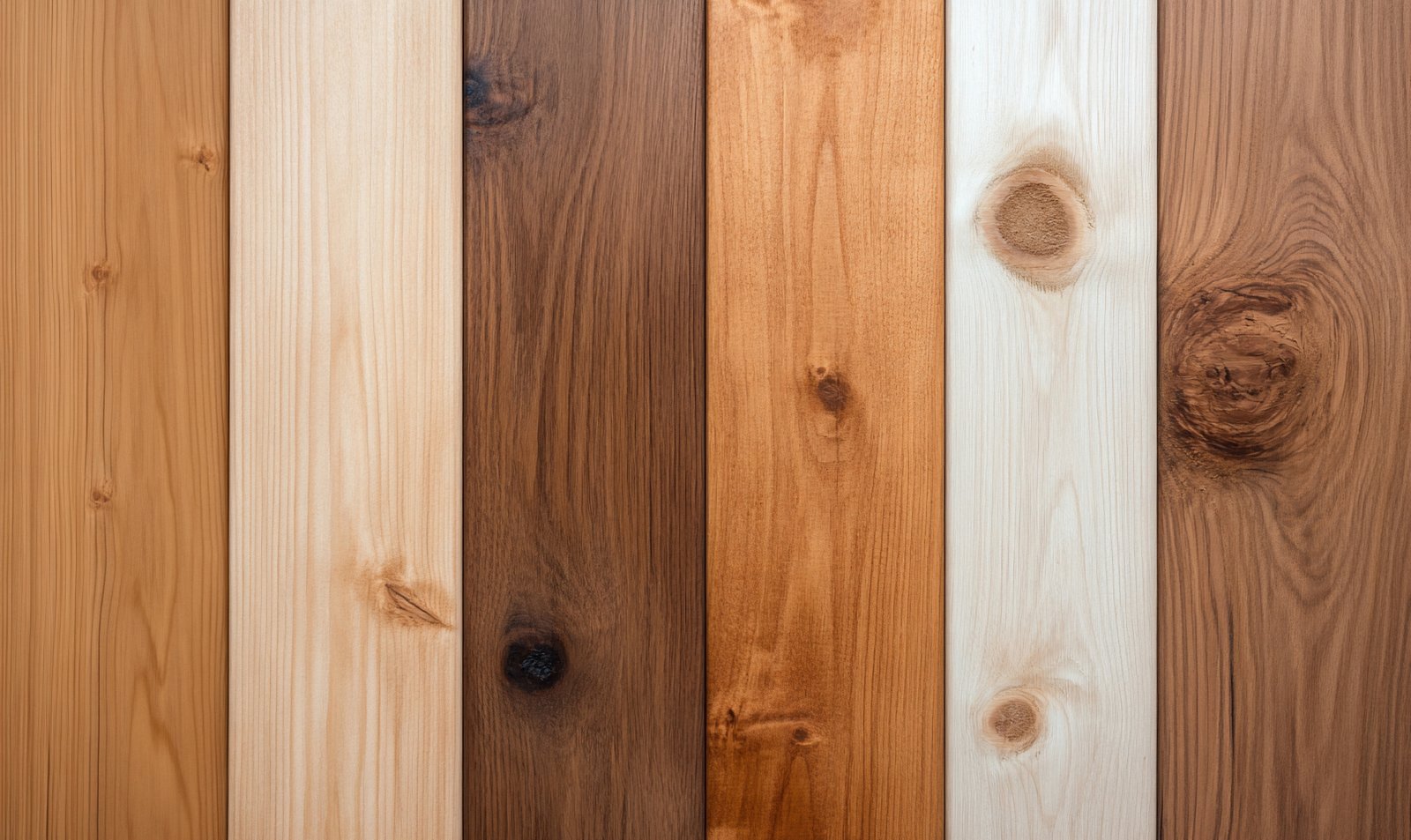 Comparativa de diferentes tipos de madera mostrando variedad de colores y texturas